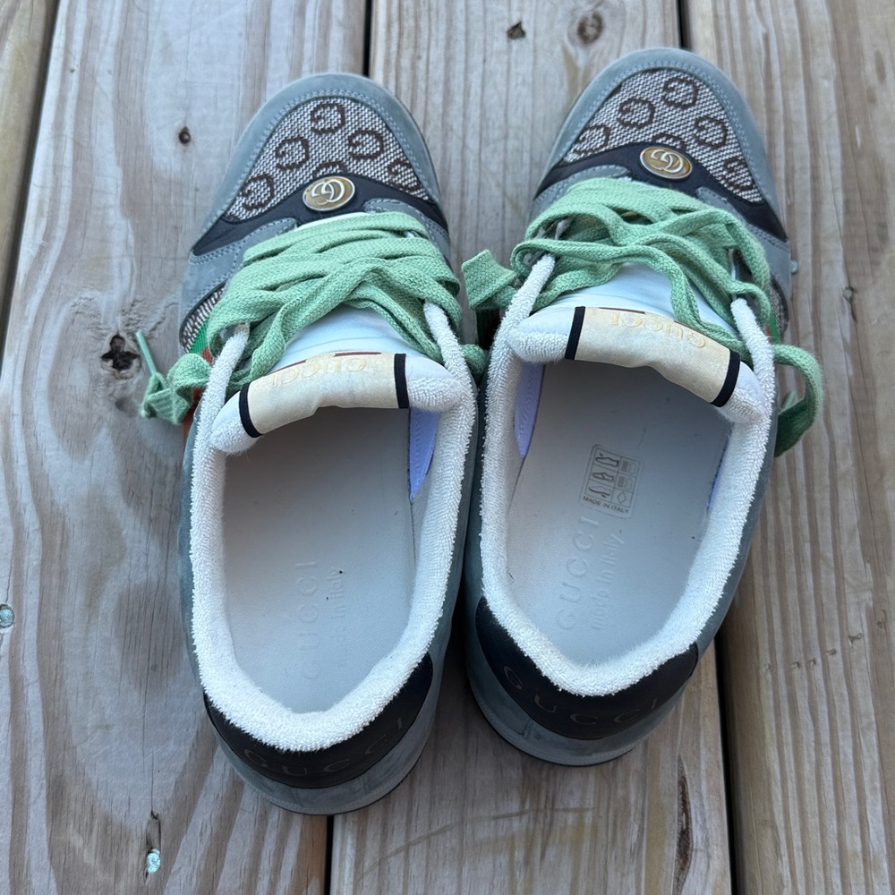 Gucci Green and Gray Screener Lace-Up Sneakers - Picture 4 of 6
